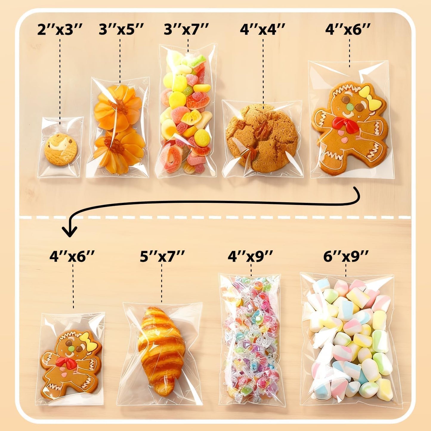 PigPotParty Cookie Bags 4''x 6", 100 Pcs Self Sealing Cellophane Treat Bags, Small Clear Plastic Goodie Bag for Gift, Snack, Party Favor, Candy