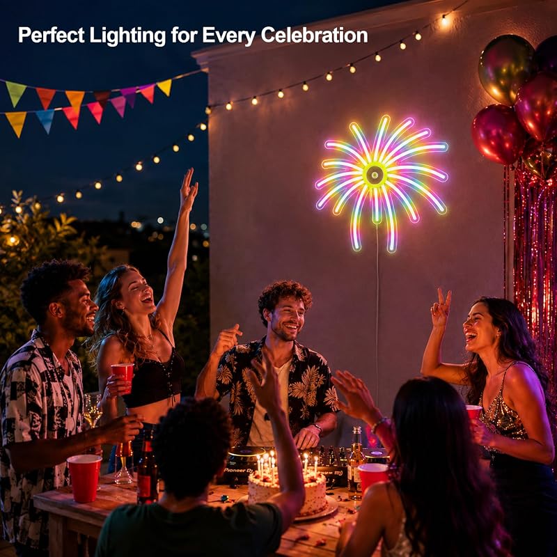 Fireworks Neon Sign LED Dimmable RGB IC Lights USB Powered for Party Decor