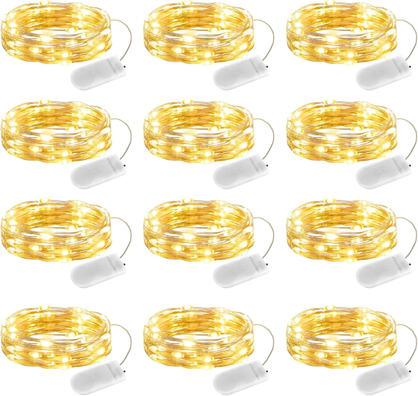 Minetom 12 Pack Fairy Lights - Battery Operated 20 LED Waterproof Silver Wire for DIY Crafts & Wedding Décor