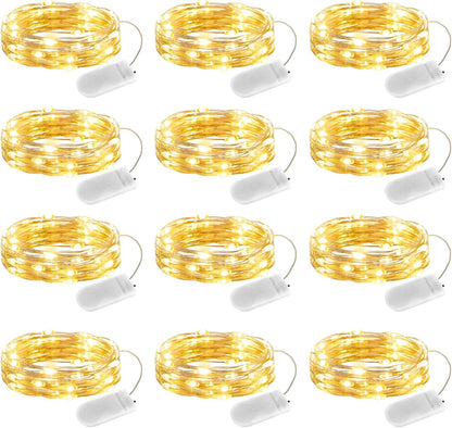 Minetom 12 Pack Fairy Lights - Battery Operated 20 LED Waterproof Silver Wire for DIY Crafts & Wedding Décor