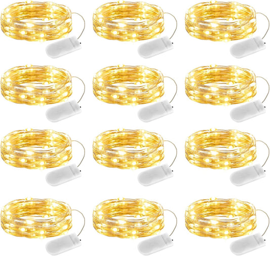 Minetom 12 Pack Fairy Lights - Battery Operated 20 LED Waterproof Silver Wire for DIY Crafts & Wedding Décor