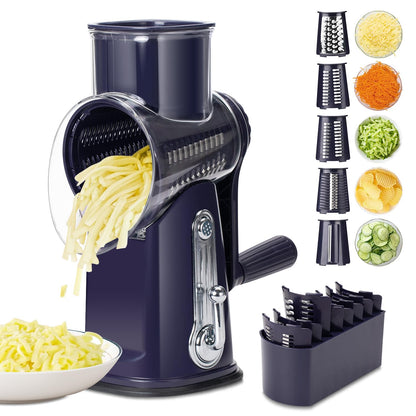 Rotary cheese grater - hand-cranked,5in1 washable & easy to clean - perfect for chefs, cuts cheese, veggies, fruits, nuts, crackers - upgraded model with strong suction-Hand Crank Cheese Grater
