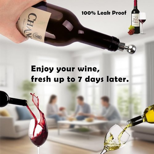 4-Pack Wine Stoppers, Stainless Steel Wine Bottle Stoppers with Silicone, Reusable Bottle Stooper, Beverage Stopper, Leak Proof Keep Fresh Suitable for Standard (Black)