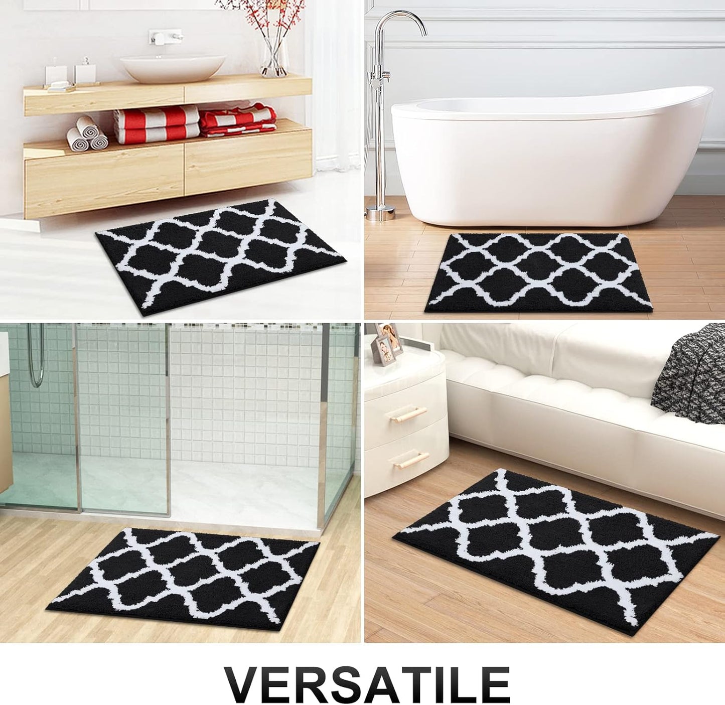 OLANLY Bathroom Rugs - Soft, Absorbent Microfiber Bath Mats | Non-Slip Shaggy Design, 30x20 Inches, Black