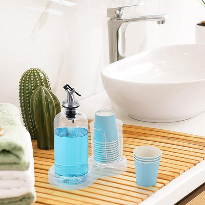Tbestmax Mouthwash Dispenser - Clear 16oz Pump Bottle with Cup Holder & Tray for Bathroom Organization