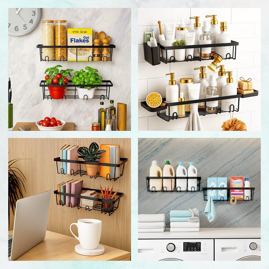 Sben Shower Caddy - Rustproof Adhesive Organizer with 5 Large Capacity Shelves | No-Drill Bathroom Storage in Black