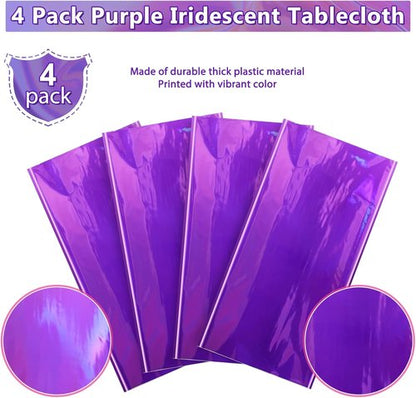 FunnyPars Iridescent Purple Plastic Tablecloths - Shiny Disposable Laser Rectangle Covers | 54x108 Inch Party Decor