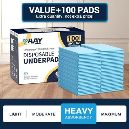 AAY Disposable Bed Pads - Super Absorbent Tear-Resistant Underpads | Extra Large 30"X36" (100pcs) for Adults, Kids, and Pets