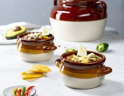 KooK French Onion Soup Bowls - Oven Safe Ceramic Crocks with Handles | Set of 4, 16oz & 18oz