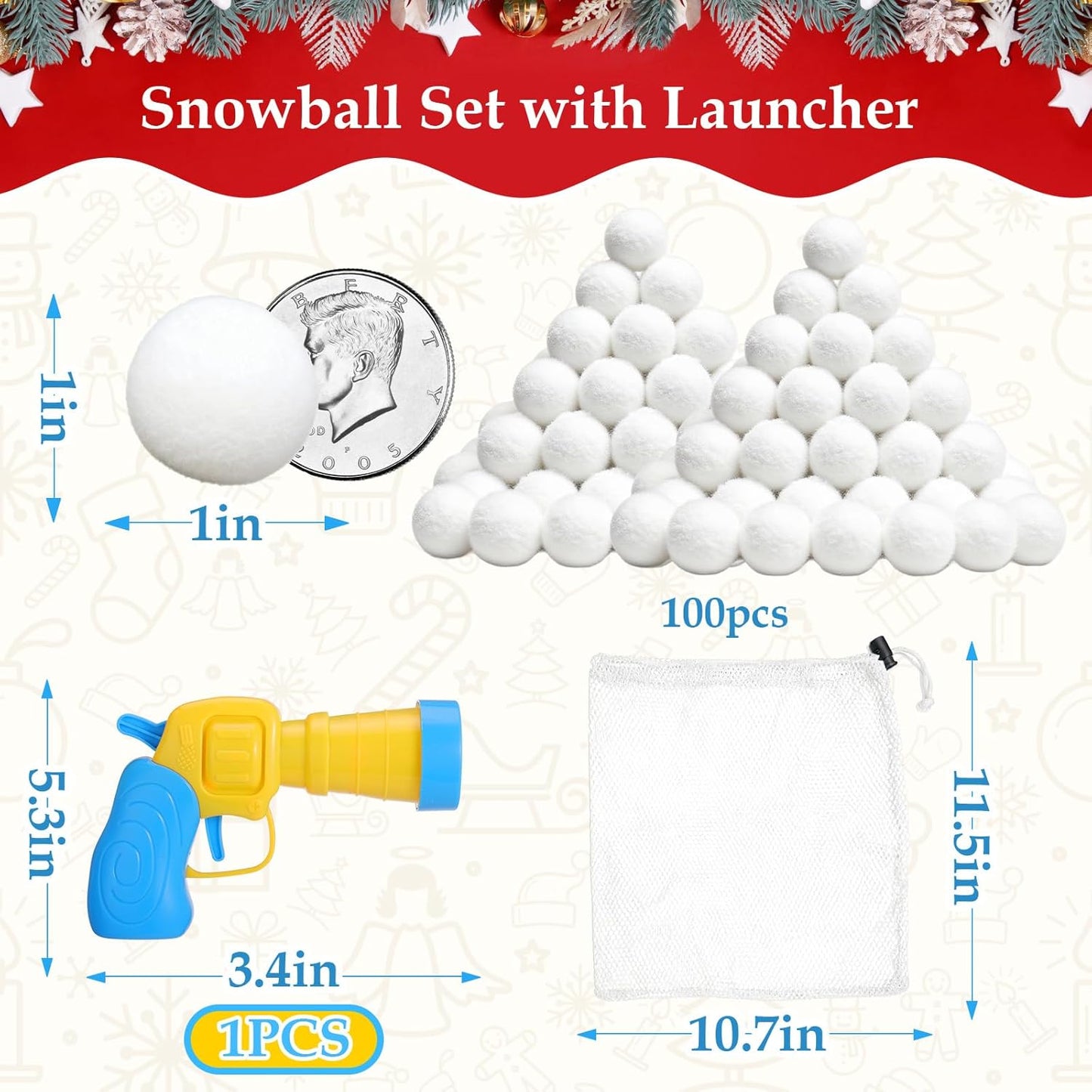 Vodolo Fake Snow Balls - 100 PCS Soft Indoor Snowball Fight Set with Launcher | Winter Fun Essentials