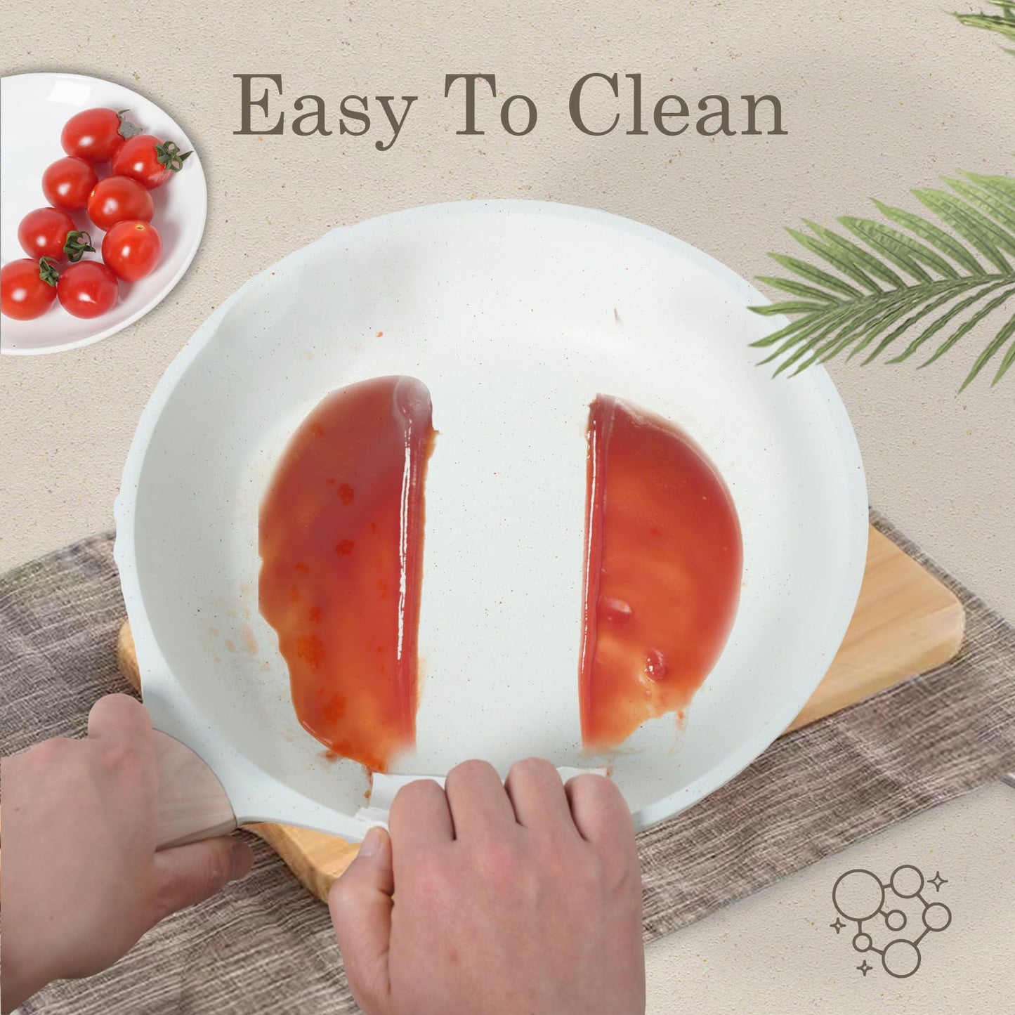 Ucclife 10pcs Pots and Pans Set Nonstick, Granite Frying Pans Induction Kitchen Cookware Sets, with Wood Print Handles Frying Pans, Saucepans, Steamer Shovel Spoon, Beige