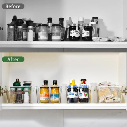 Clear Plastic Storage Bins - 12 Pack Pantry Organizers with Handles for Kitchen & Bathroom