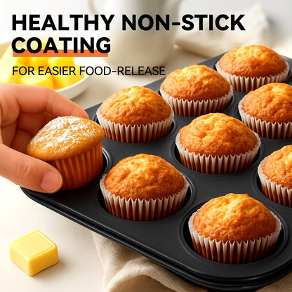 Yoehka Muffin Pan Set - Nonstick 12-Cup Baking Tin for Perfect Cupcakes | Durable Carbon Steel