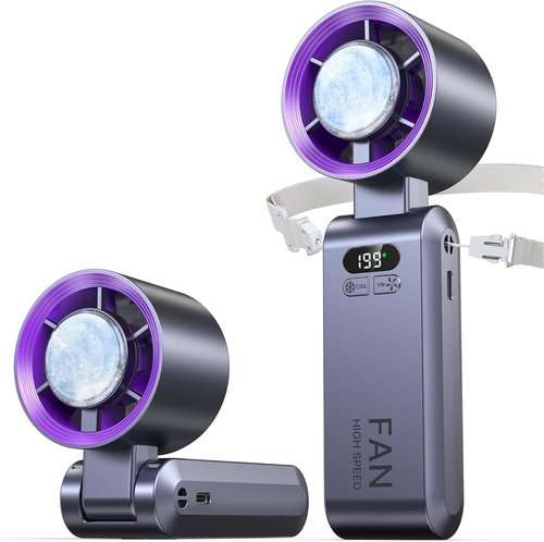 Kimguard Handheld Turbo Fan - Portable Ice Cooler with 20000 RPM Speed | Rechargeable Personal Fan in Purple