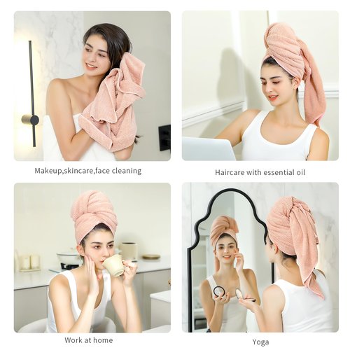 Laojbaba Microfiber Hair Towel Quick Dry Hair Towel Hair Drying Towels Suitable for All Kinds of Hair Ultra Absorbent Long and Thick Hair 20X40inch Lotus Root Pink (1pcs)