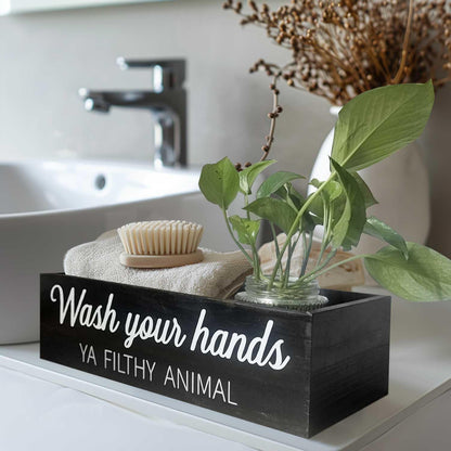 Skiennix Rustic Bathroom Decor Box - Farmhouse Toilet Paper Basket with Dual-Sided Signs | Black