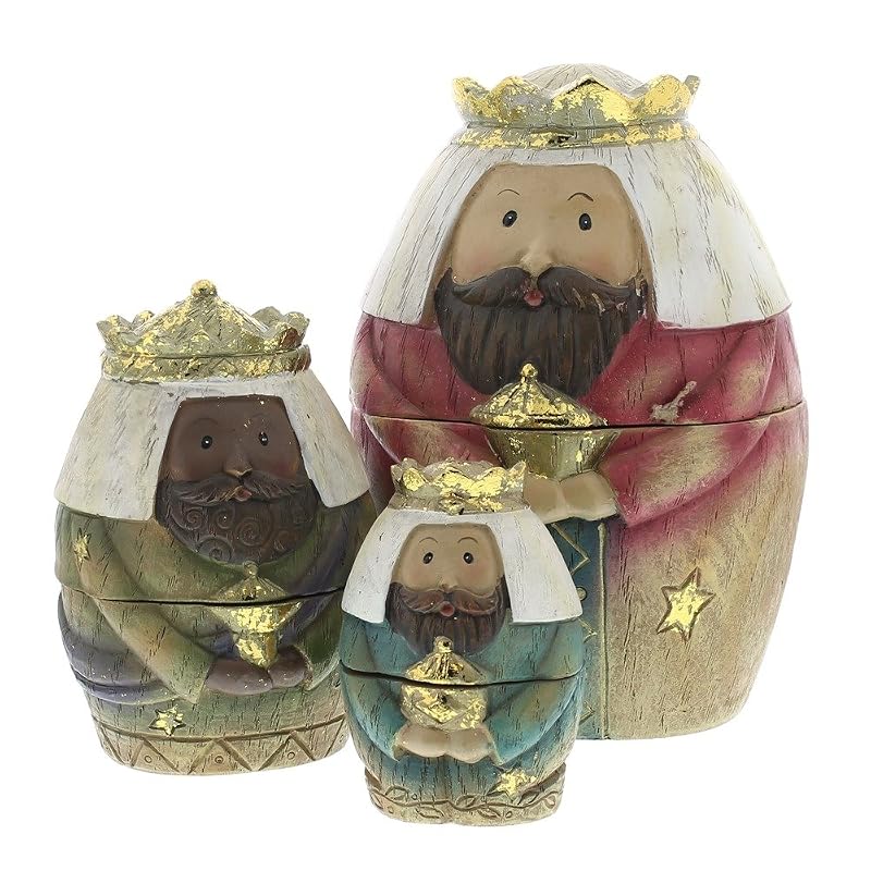 Nativity Nesting Dolls Set of 9 – Holy Family with Three Kings & Shepherd, Resin & Dolomite