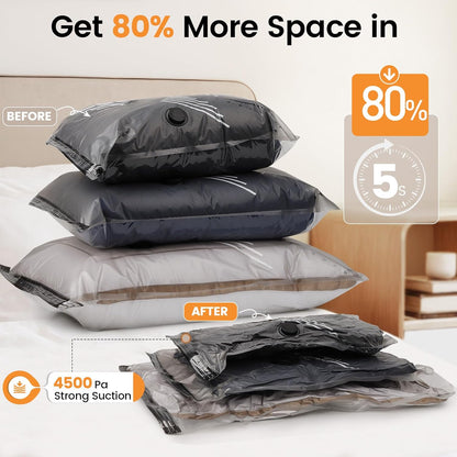 Rechargeable Wireless Vacuum Storage Bags by [Brand Name] - 10 Pack Multi-Size Space-Saving Organizer for Travel & Home