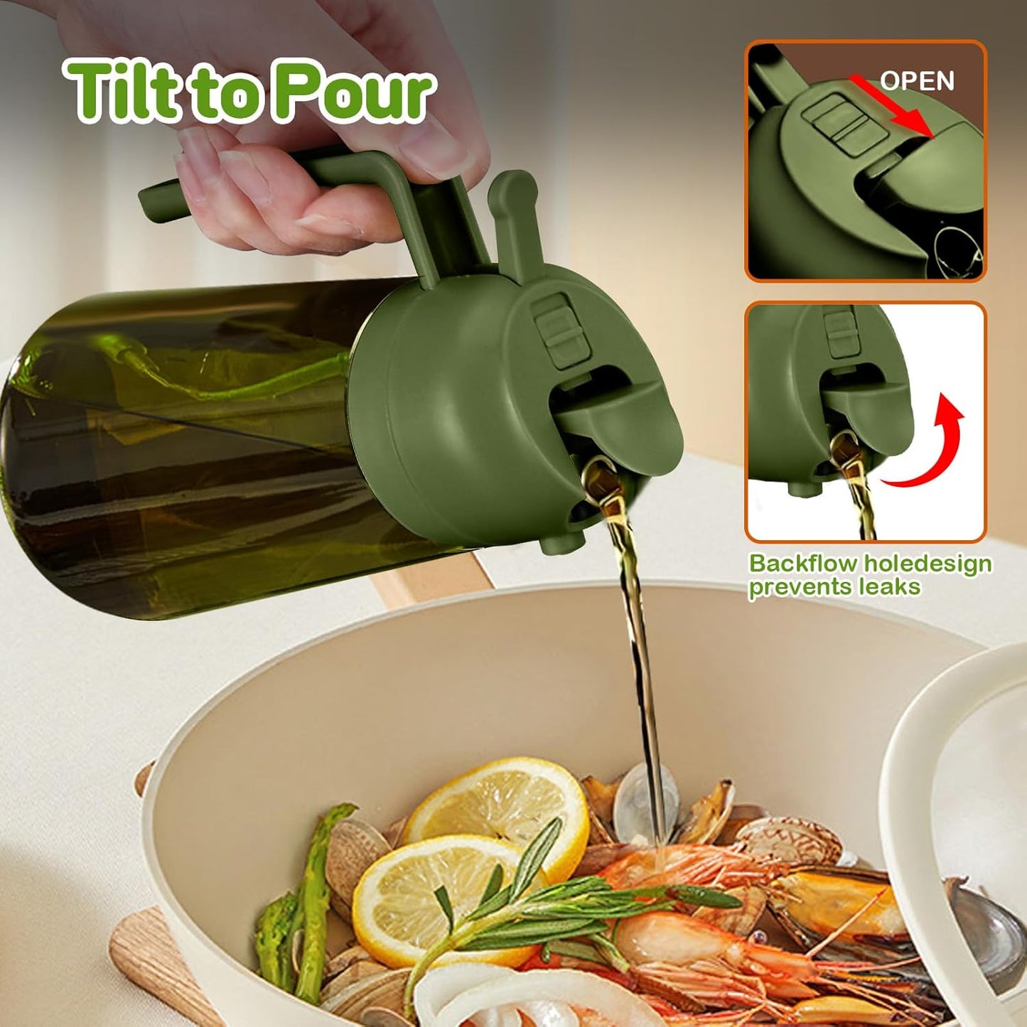 YARRAMATE 2Pcs Dark Green Oil Sprayer - Food-Grade 2-in-1 Olive Oil Dispenser | 16oz for Cooking & BBQ