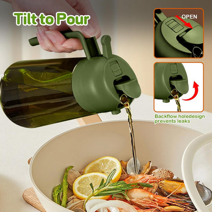 YARRAMATE 2Pcs Dark Green Oil Sprayer - Food-Grade 2-in-1 Olive Oil Dispenser | 16oz for Cooking & BBQ