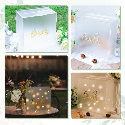 OurWarm Acrylic Wedding Card Box with String Light, Frosted Gift Card Box for Wedding Decorations for Reception, Money Box for Bridal Shower Decorations Party Reception Anniversary