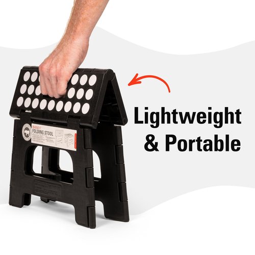 Kikkerland Rhino Foldable Step Stool – Holds Adults up to 300 Lbs, Best for Kitchen & Bathroom – Collapsible, Portable, Lightweight Stepping Stool with Sturdy, Non-Slip Design – Black, 8”