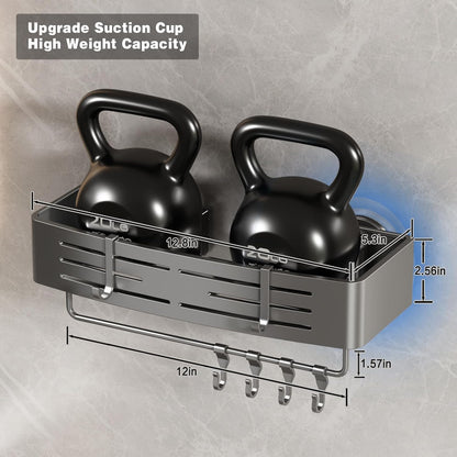 Voldra Shower Caddy - Suction Cup Shower Shelves with Towel Bar & Hooks | No Drilling, Gray, 2 Pack