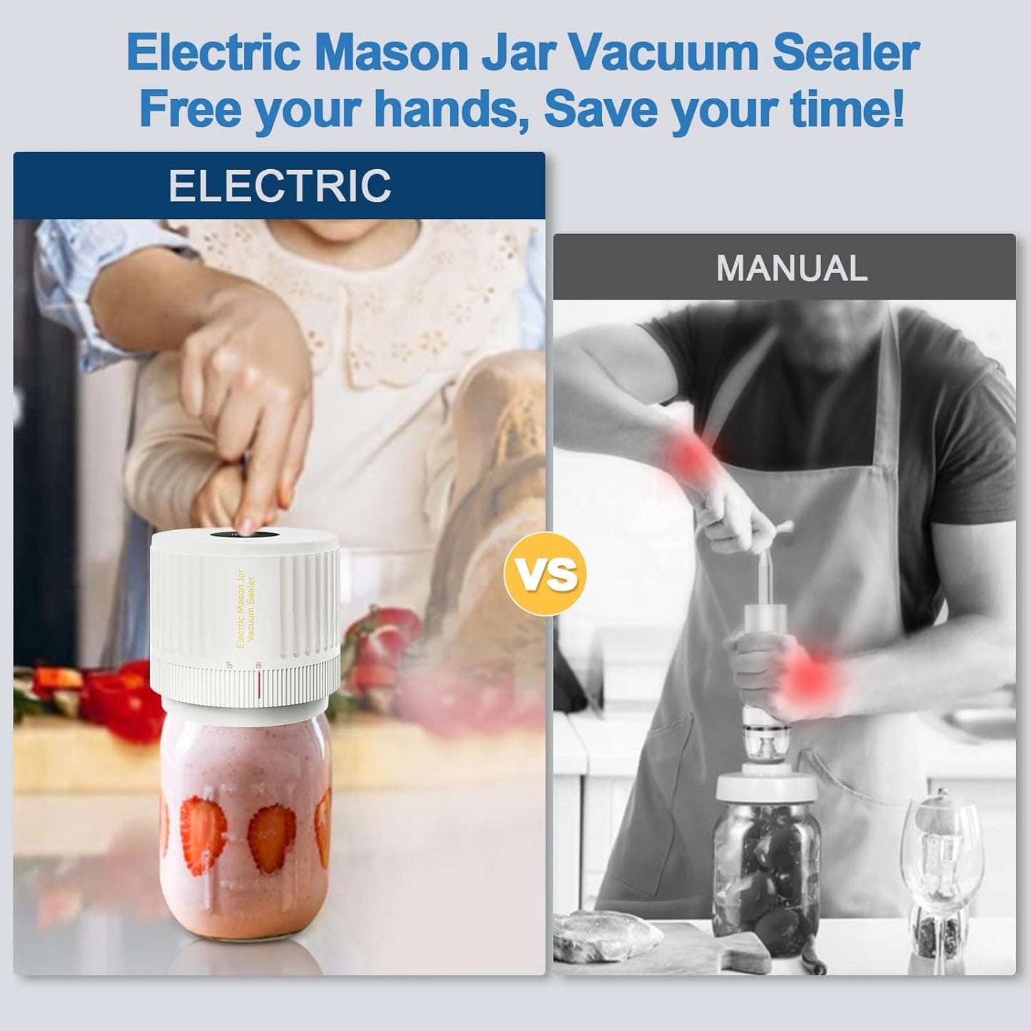 Skiennix Electric Mason Jar Vacuum Sealer Kit - Ideal for Wide & Regular Mouth Jars - White