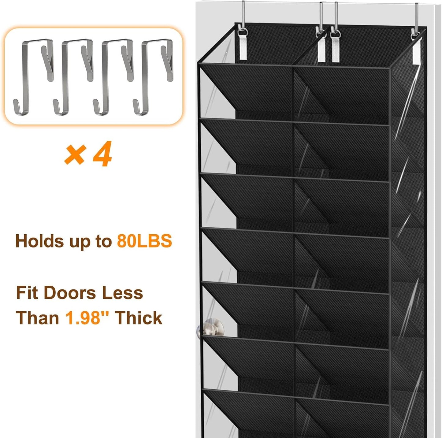 UVIAHOMI Over The Door Shoe Organizer - 10-Tier Clear Pocket Storage for Sneakers, Boots & Heels - Black