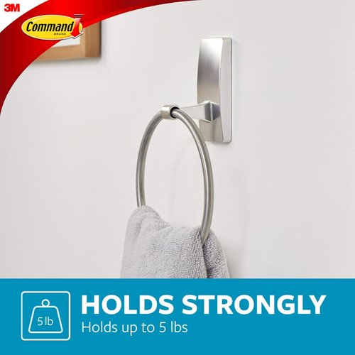 Command Hand Towel Holder - Satin Nickel | Water-Resistant & Rust-Resistant Bathroom Organizer, Holds 5 lbs