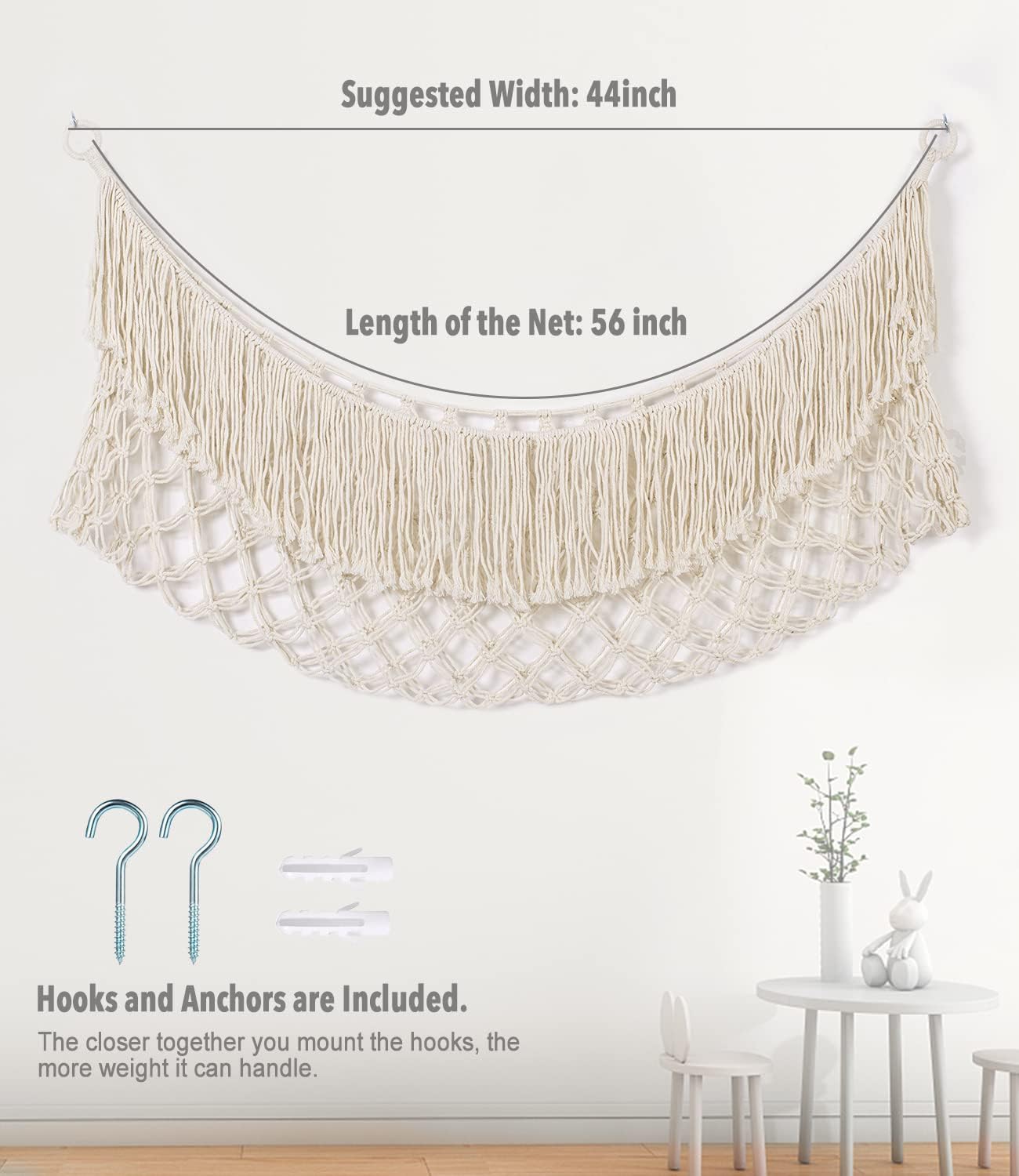 Skiennix Stuffed Animal Hammock - Extra Large 56'' Storage Net for Toys - Cream White