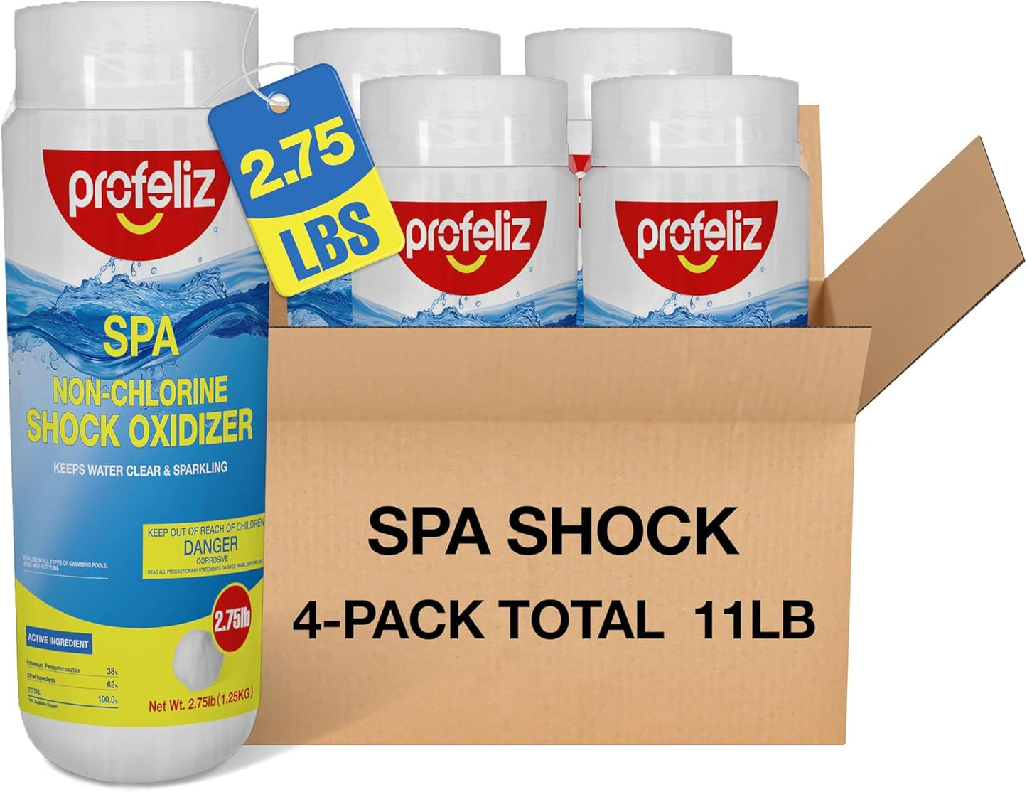 Profeliz Non-Chlorine Shock for Hot Tub & Spa - Chlorine-Free Oxidizer, 4 Pack, 11 lb