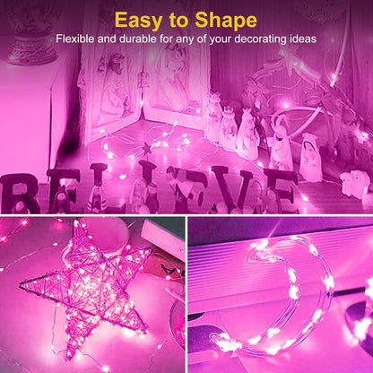 Btfarm Pink Fairy Lights - 12 Pack Battery Operated Twinkle String Lights | 7ft Waterproof for Weddings & Decor