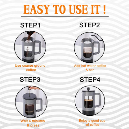 YOLIFE French Press Coffee Maker - 21 oz Portable Tea & Coffee Press with Heat-Resistant Glass | Grey & Black