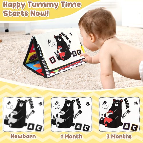 URMYWO Tummy Time Toys - Black and White High Contrast Baby Toy for Newborn - Baby Visual Stimulation Mirror - Montessori Sensory Crinkle Toy for Infant 0-3-6-12 Months - Boy Girl Shower Gifts
