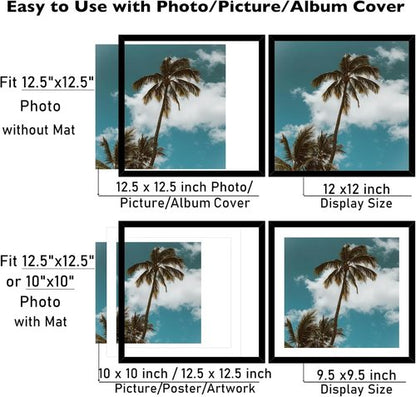 JCJMY Vinyl Record Frame - 12.5x12.5 with 10x10 Mat for Album Covers | Black Wall Display