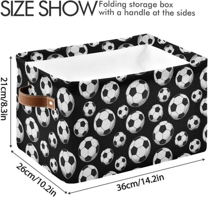 Skiennix Football Storage Basket - Large Canvas Organizer Bin with Handles for Toys & Clothes | Collapsible Design