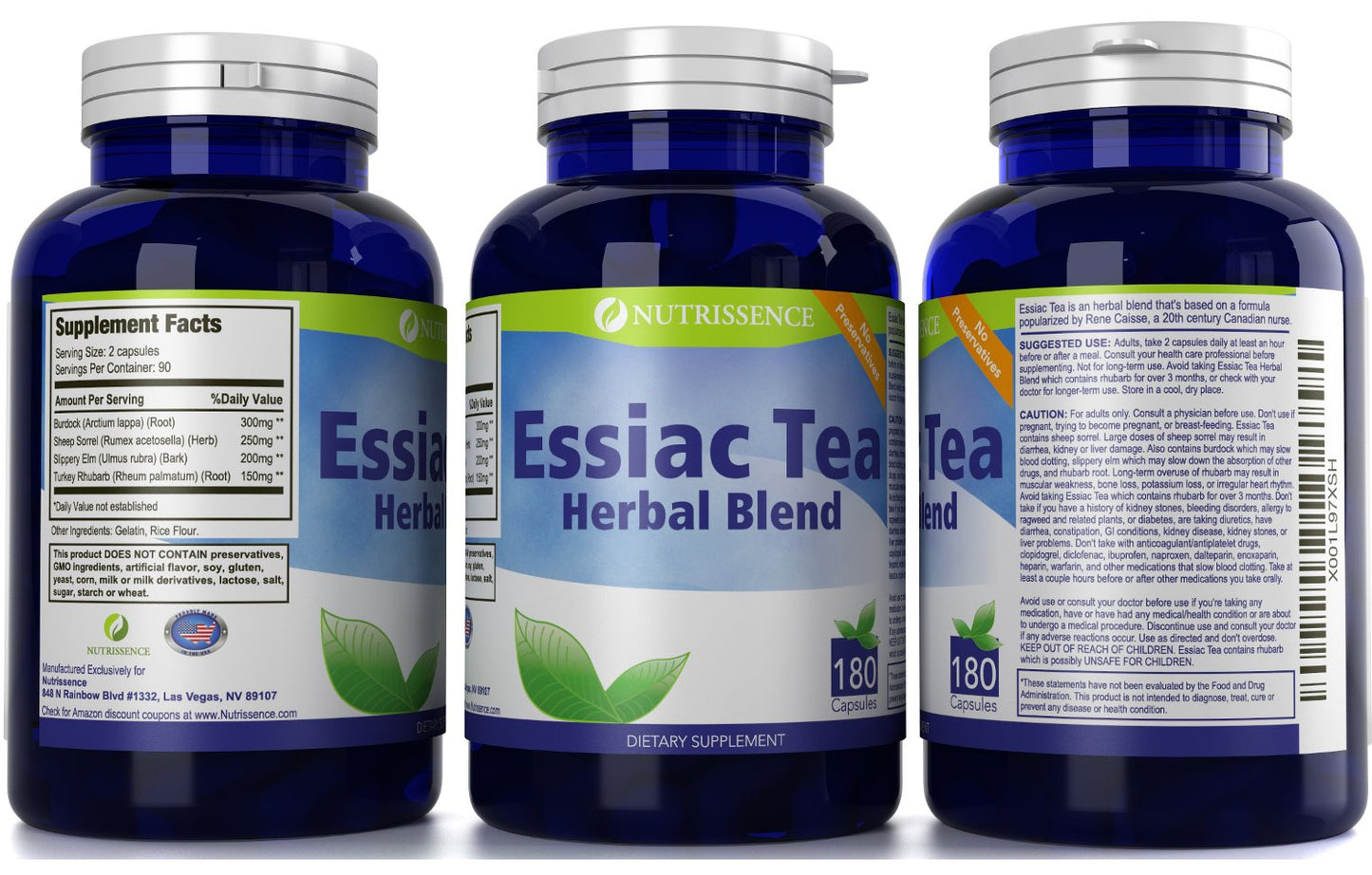 Essiac Tea Herbal Blend Dietary Supplement 180 Capsules – Nutrissence