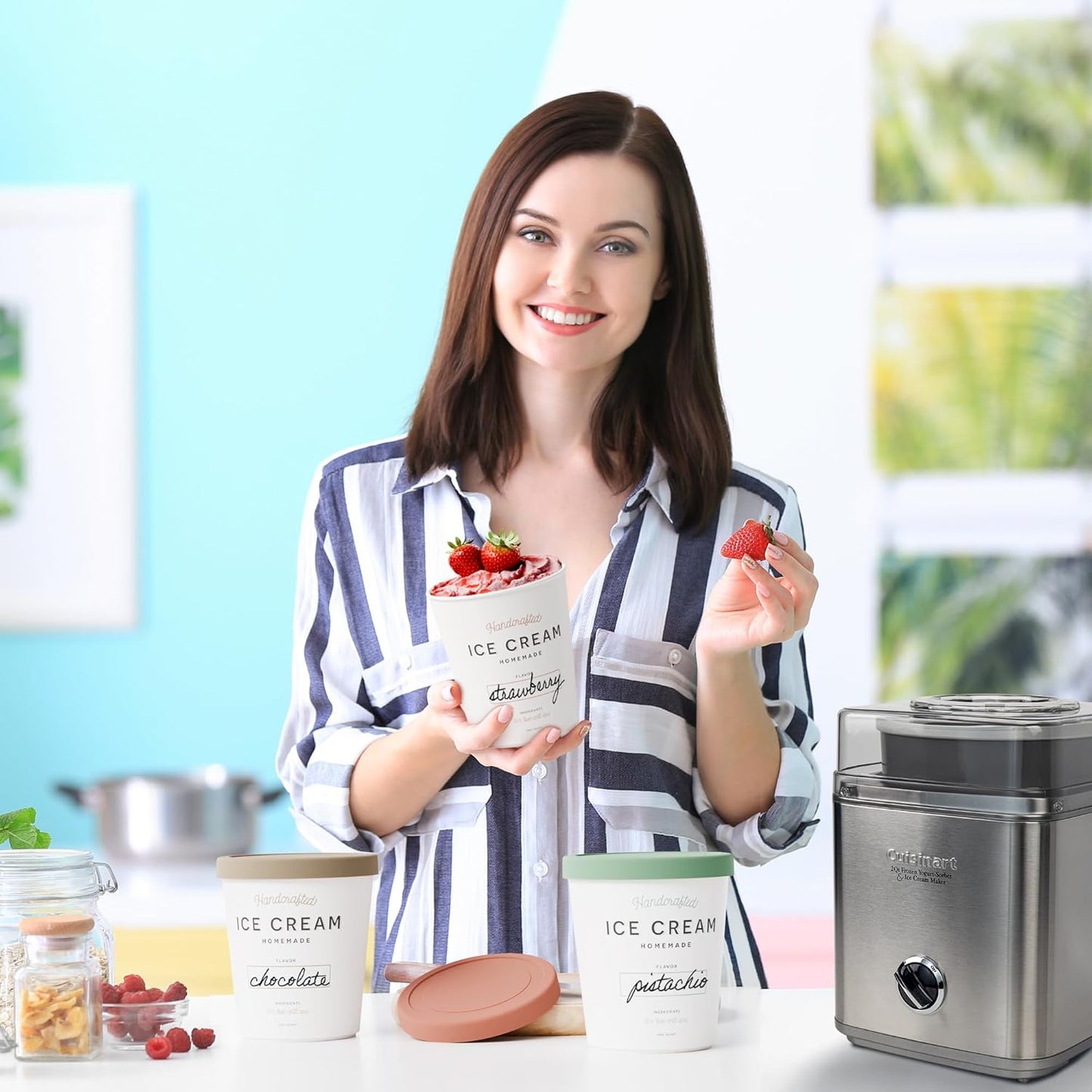 ZICOTO Reusable Ice Cream Containers Set - 3 Stackable 1-Quart Storage for Sorbet, Yogurt & Gelato