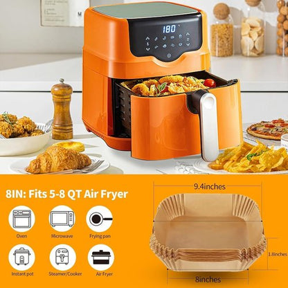 Air Fryer Liners 200 Pcs - 8.7" Square Non-Stick Parchment Paper for Baking & Roasting