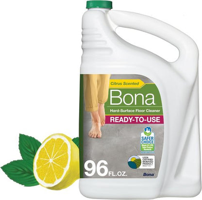 Bona Multi-Surface Floor Cleaner Refill - 96 Fl Oz - Lemon Mint | Residue-Free Solution for Stone, Tile, Laminate & Vinyl Floors