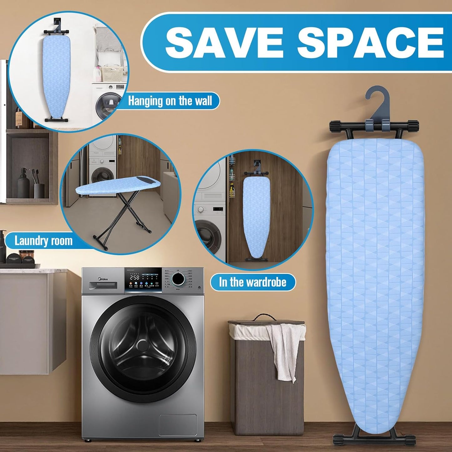 Skiennix Ironing Board - Heavy Metal Frame with Silicone Iron Mat | Foldable & Adjustable 13x43in