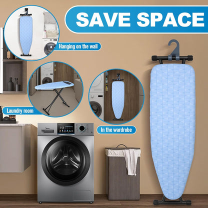 Skiennix Ironing Board - Heavy Metal Frame with Silicone Iron Mat | Foldable & Adjustable 13x43in