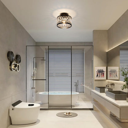 Rpzloila Crystal Ceiling Light Fixture, Modern Semi Flush Mount Ceiling Light,Crystal Chandelier for Kitchen Bedroom Bathroom Entryway Black (Bulb not Included)