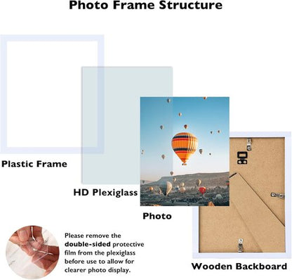 JCJMY 10x12 Picture Frame - White Wall Mount for Horizontal or Vertical Display | Shatter-Resistant Plexiglass