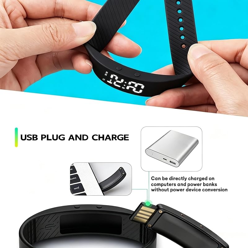 White Variation Vibrating Alarm Wristband Clock for Heavy Sleepers – Silent, 3D Step Counter & Calorie Detection