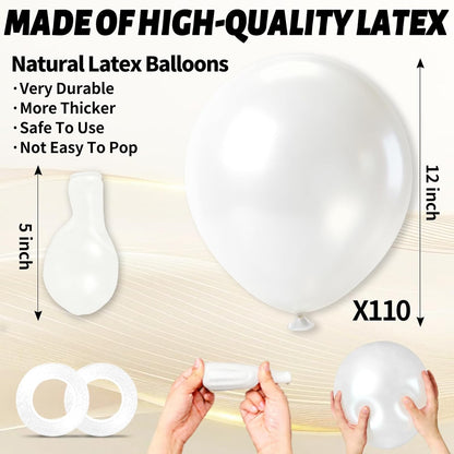 Pearl White Latex Balloons by [Brand Name] - 12 Inch, 110pcs for Birthday Parties & Baby Showers