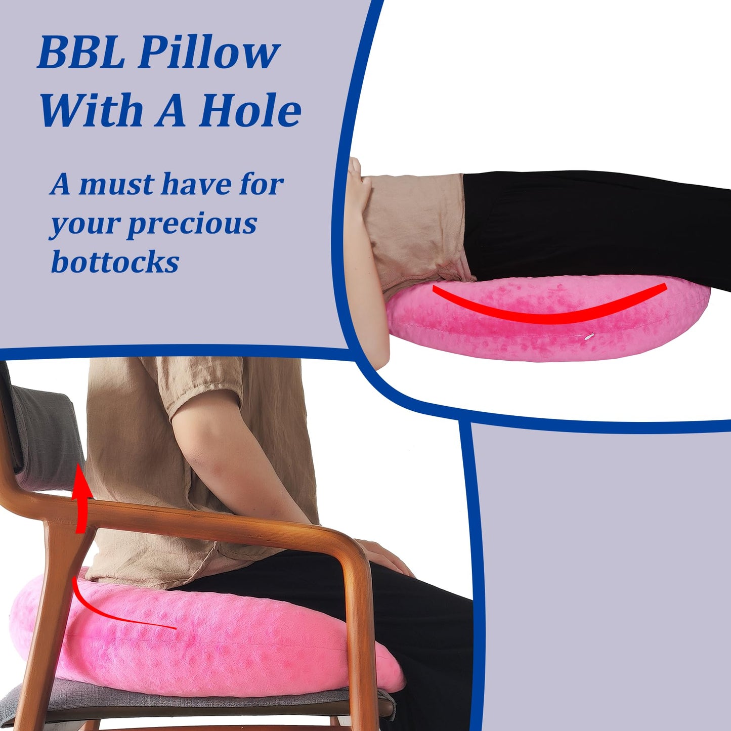 coceyese BBL Pillow After Surgery for Butt Sleeping, Brazilian Butt Lift Pillow Post Surgery Recovery for Sitting Sleeping Driving Donut Pillow for Woman Lumbar Back Cushion Seat Foam (Pink Dot)