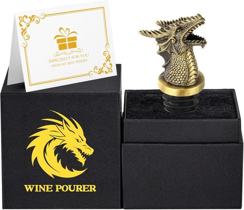 Dragon Head 2-In-1 Wine Bottle Pourer and Stopper, Dragon Gifts for Men Women Dragon Fans, Liquor Bottle Pourers Spout for Alcohol Spirits, Wine Accessories Gifts, Bronze