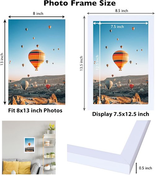 JCJMY 8x13 Picture Frame - White Wall Hanging & Tabletop Display | Shatter-Resistant Plexiglass